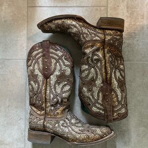 Glittering Brown and Gold Western Boots